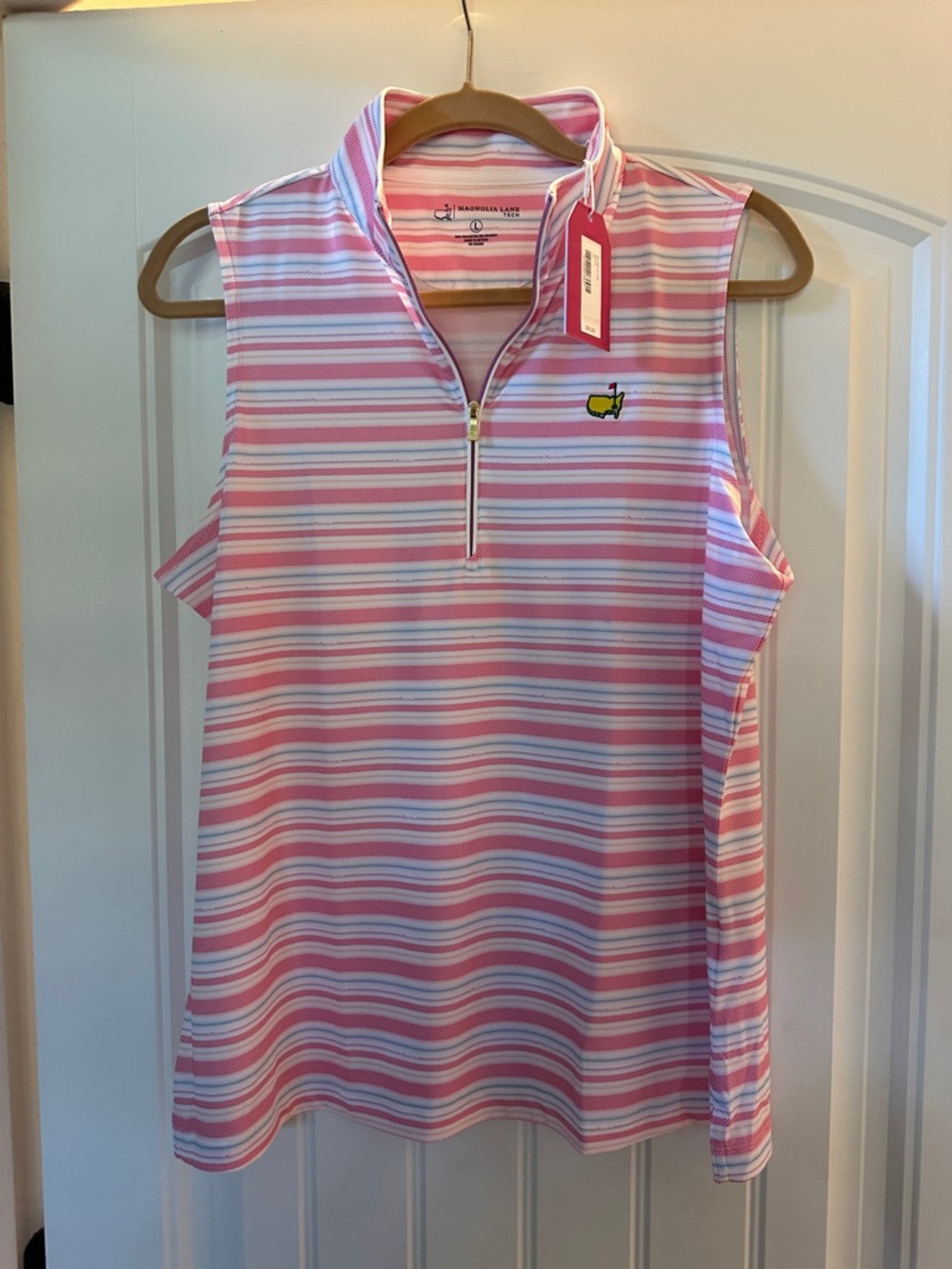 Masters Magnolia Pink and White Striped Sleeveless Zip Mock Tank.  2026 Shop